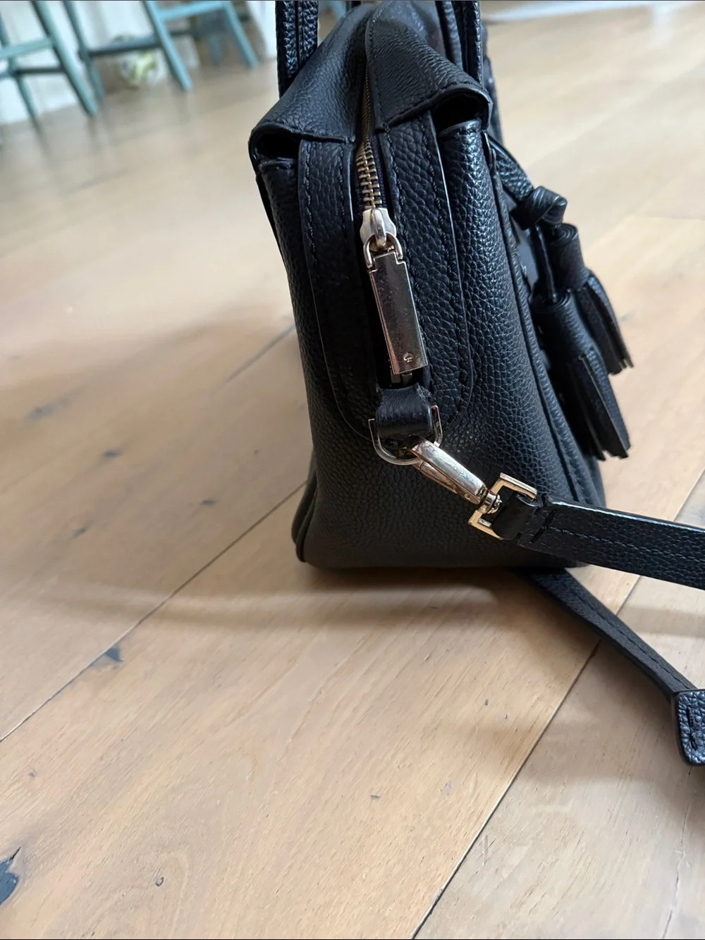 kate spade Black Pebbled Leather Satchel with Tassel